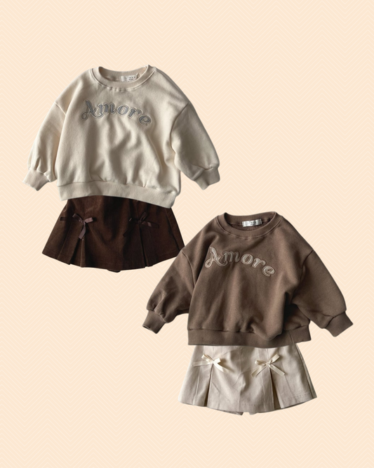 校園風衛衣配蝴蝶結裙褲