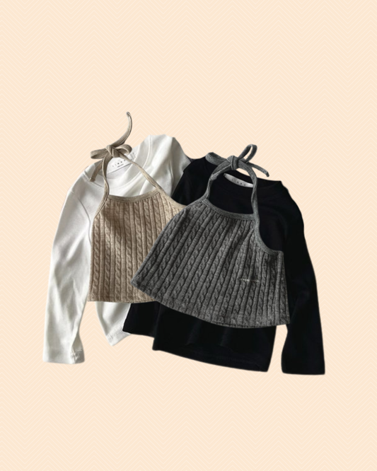 吊帶背心配純色長袖T